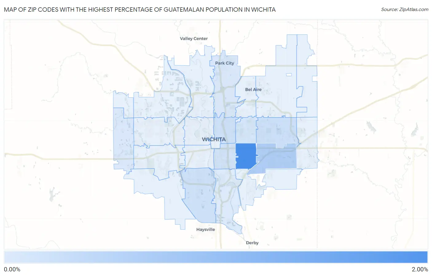 Zip Codes with the Highest Percentage of Guatemalan Population in Wichita Map