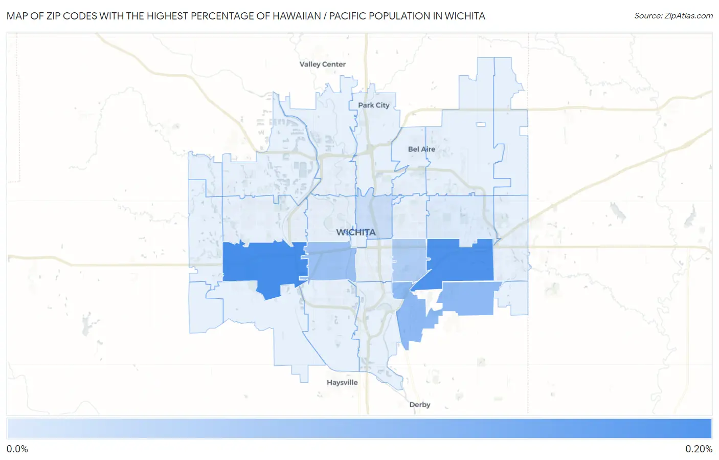 Zip Codes with the Highest Percentage of Hawaiian / Pacific Population in Wichita Map