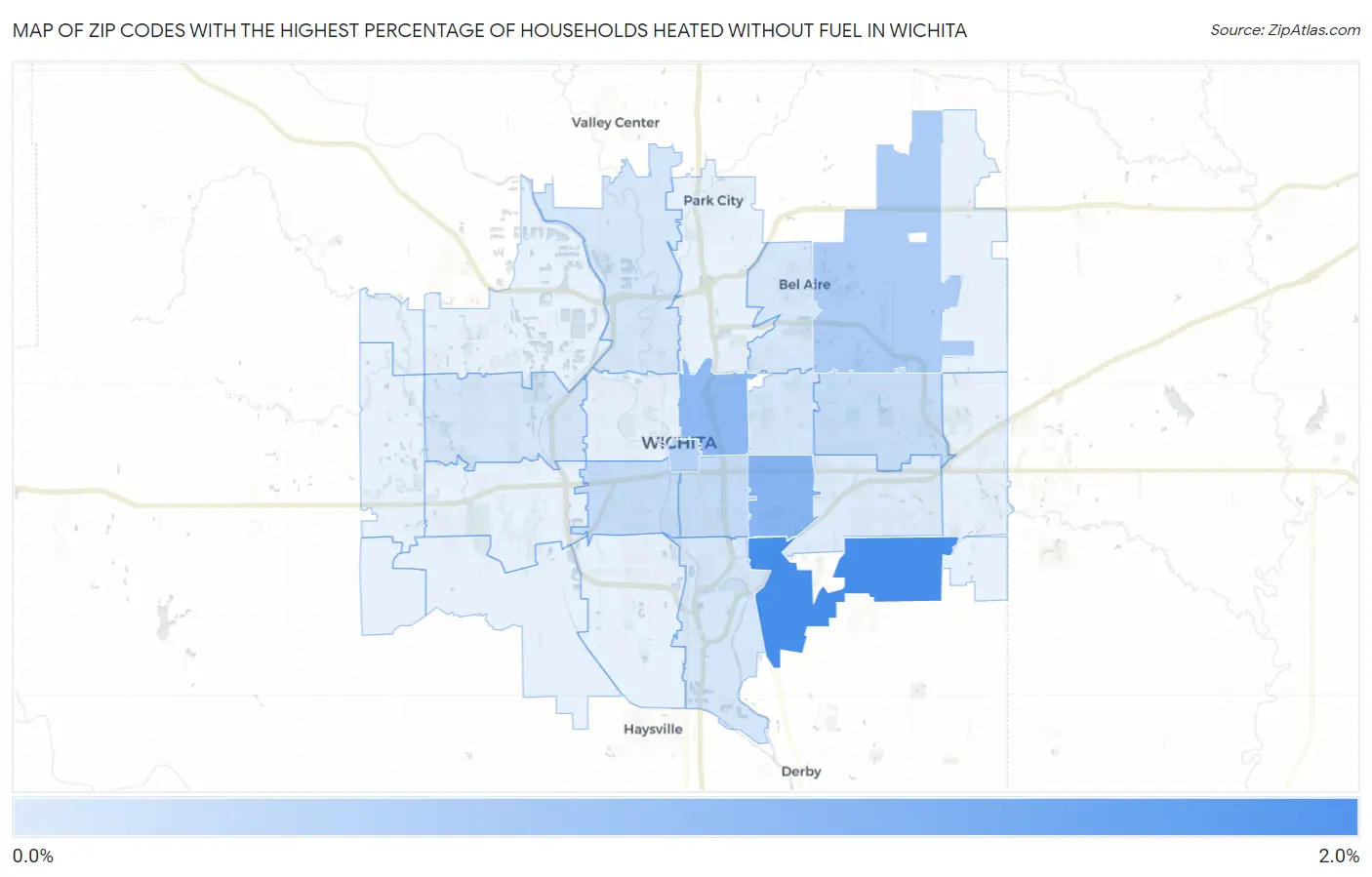Zip Codes with the Highest Percentage of Households Heated without Fuel in Wichita Map