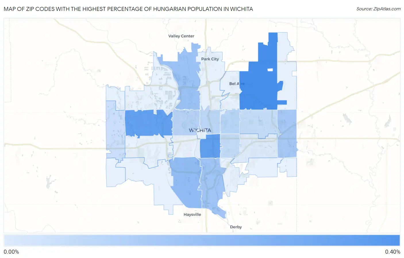 Zip Codes with the Highest Percentage of Hungarian Population in Wichita Map