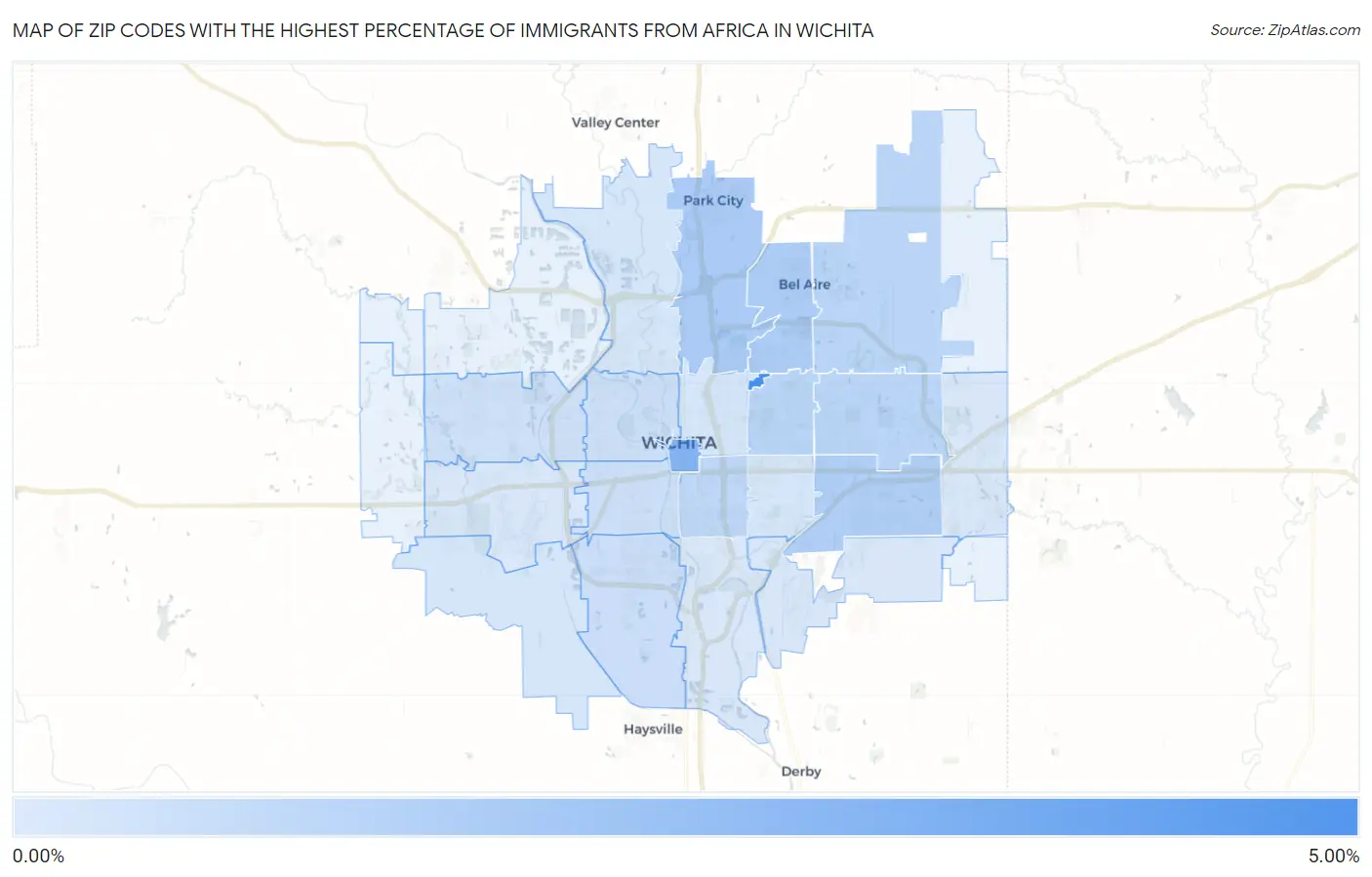 Zip Codes with the Highest Percentage of Immigrants from Africa in Wichita Map