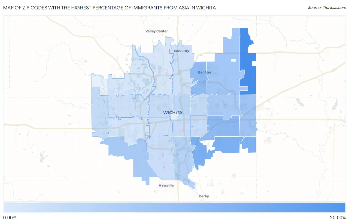 Zip Codes with the Highest Percentage of Immigrants from Asia in Wichita Map