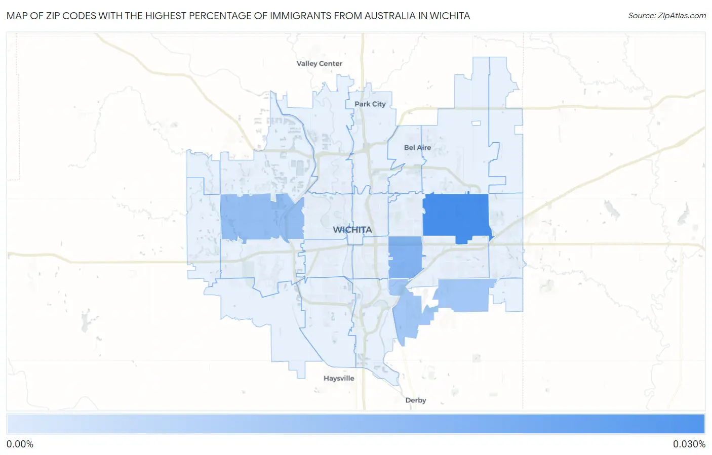 Zip Codes with the Highest Percentage of Immigrants from Australia in Wichita Map