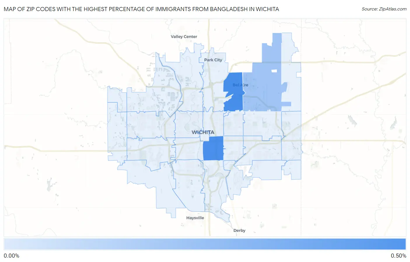 Zip Codes with the Highest Percentage of Immigrants from Bangladesh in Wichita Map
