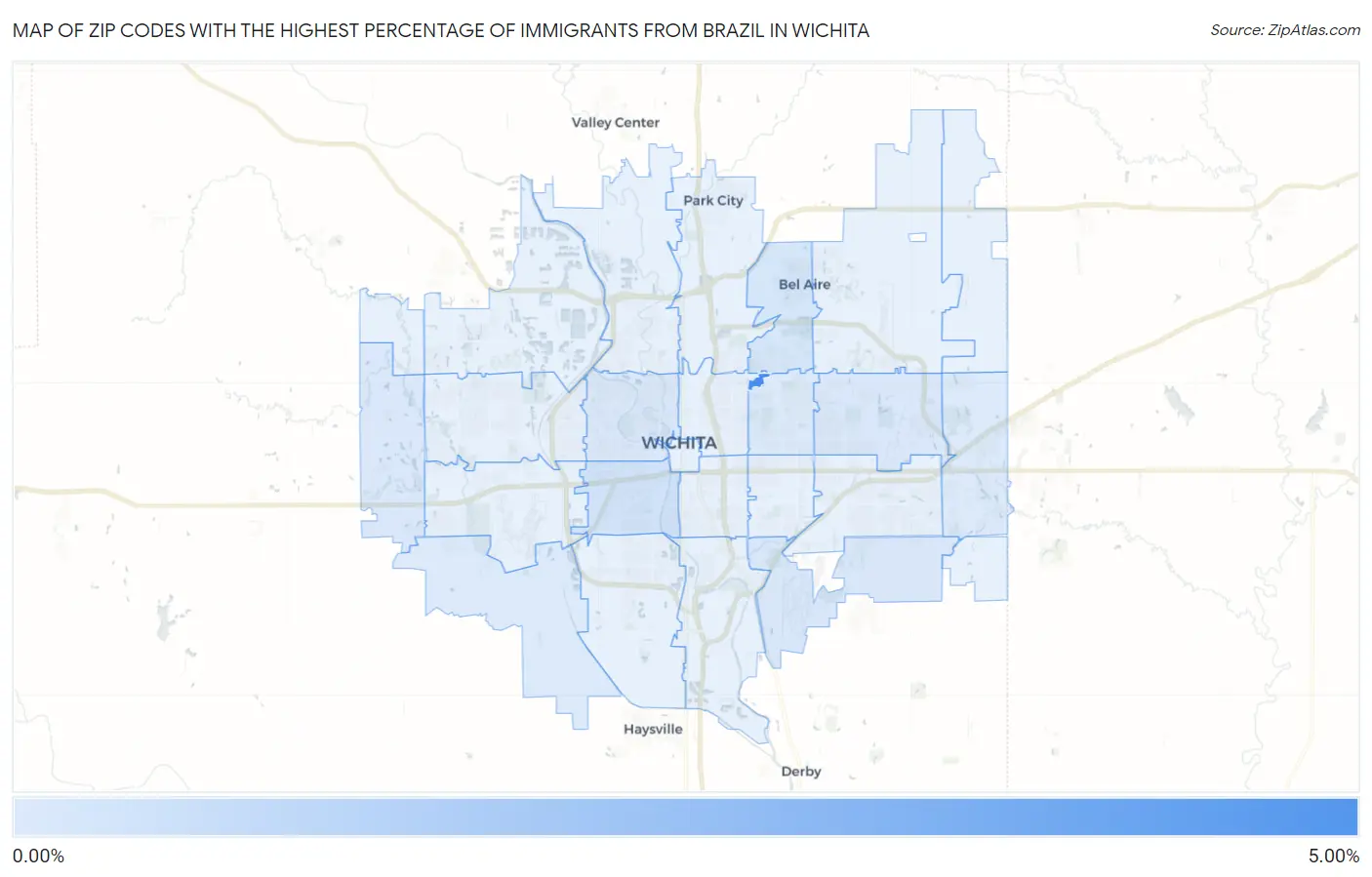 Zip Codes with the Highest Percentage of Immigrants from Brazil in Wichita Map