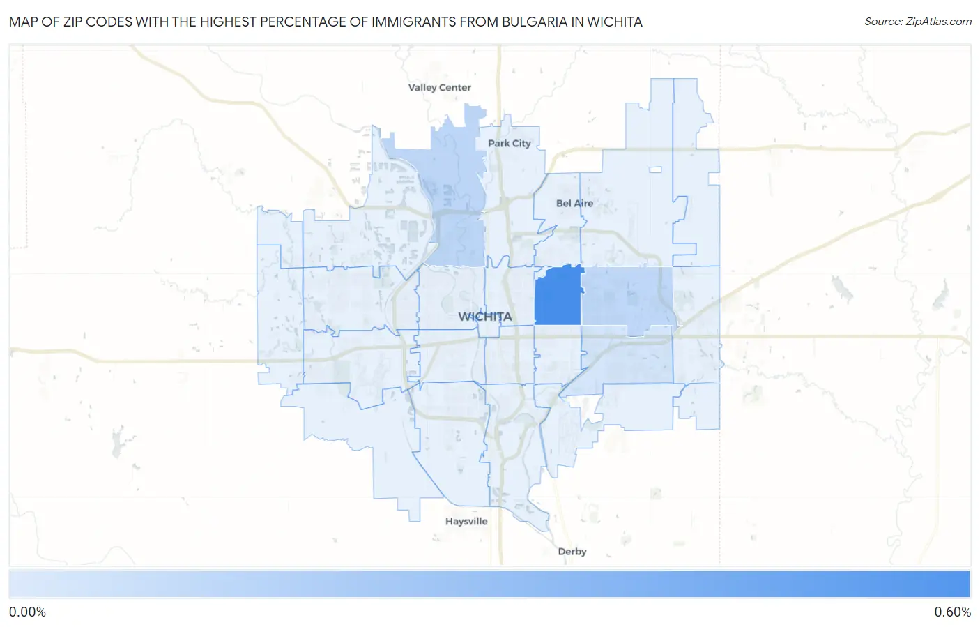 Zip Codes with the Highest Percentage of Immigrants from Bulgaria in Wichita Map
