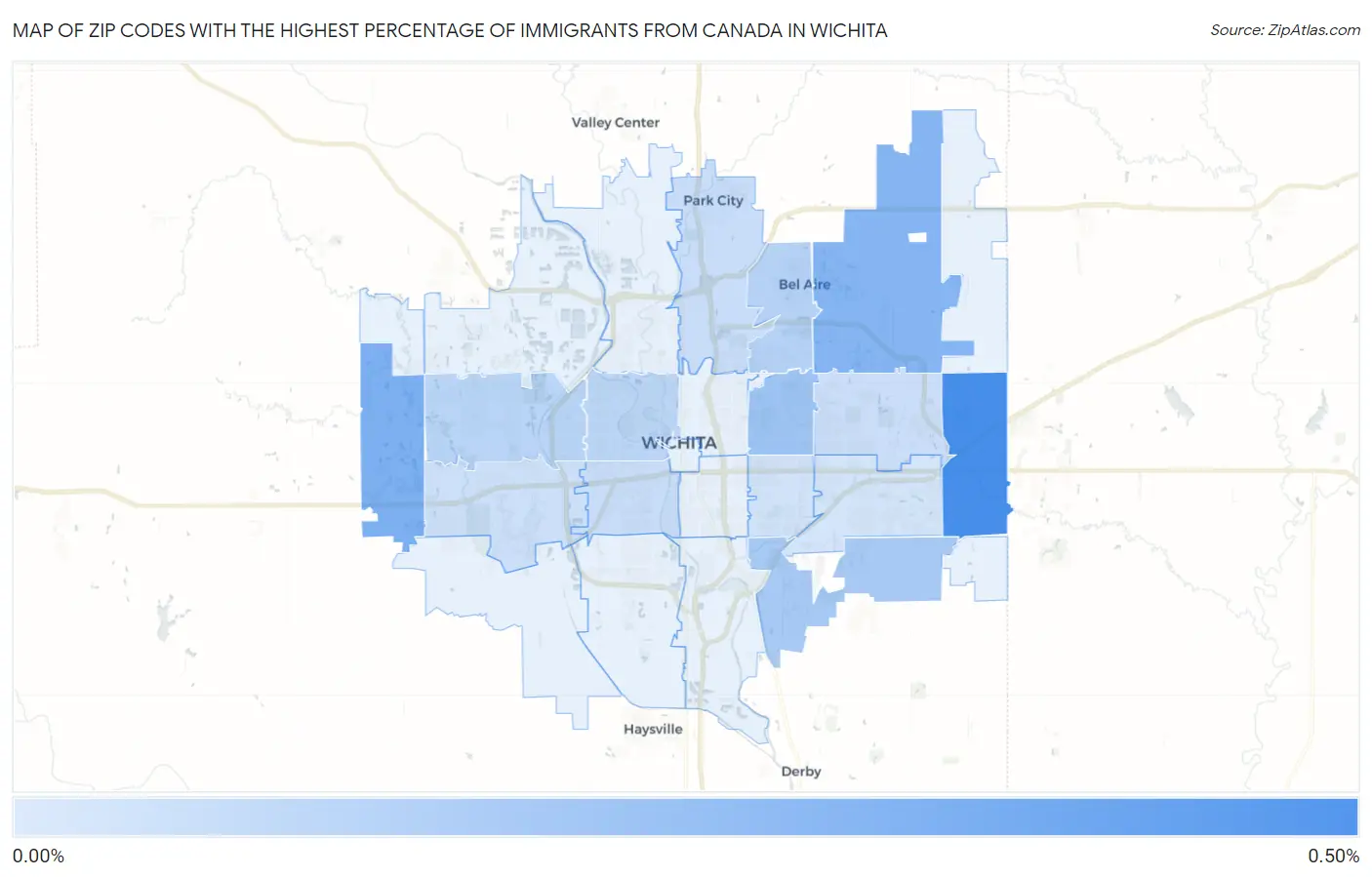 Zip Codes with the Highest Percentage of Immigrants from Canada in Wichita Map