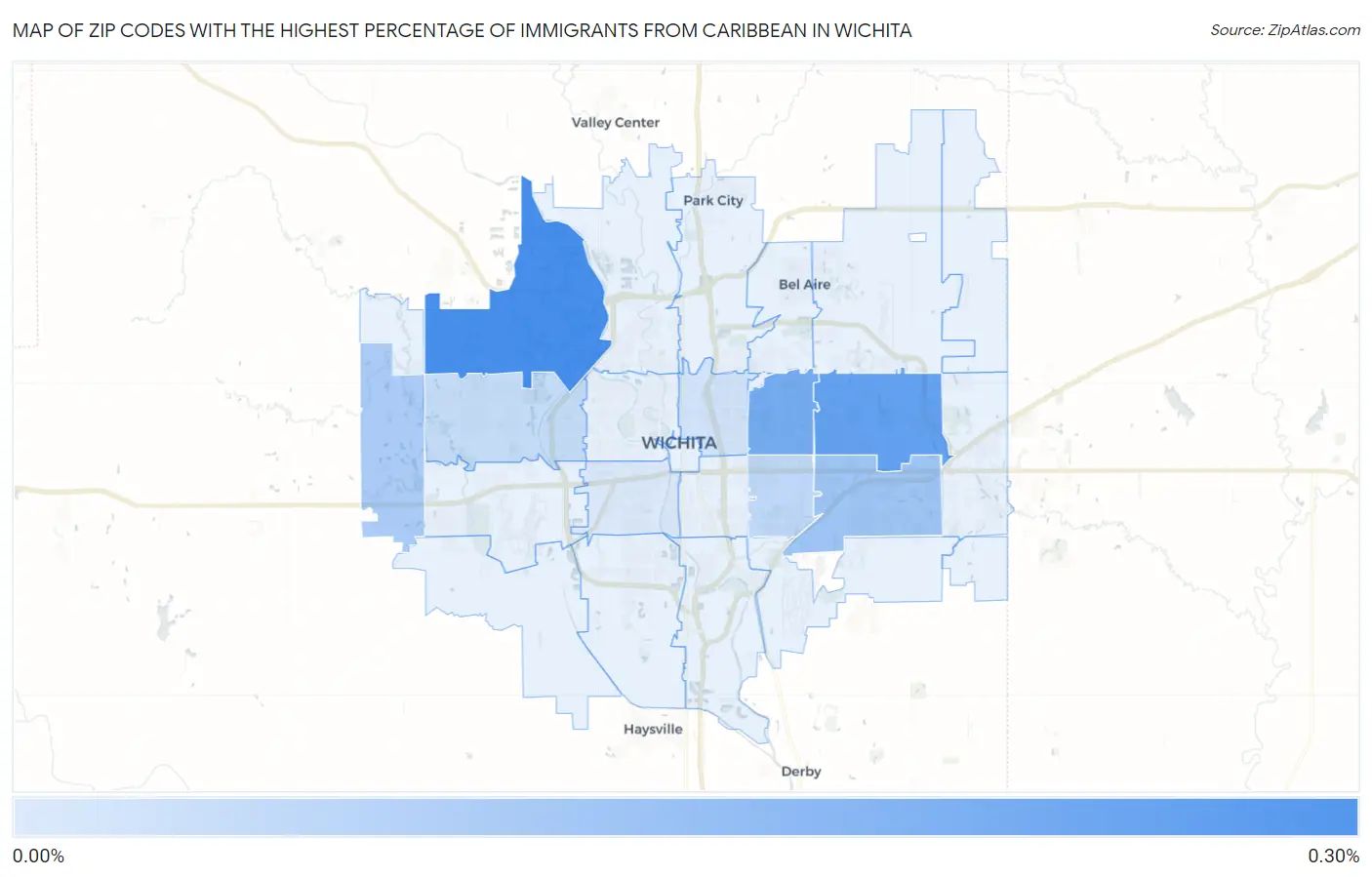 Zip Codes with the Highest Percentage of Immigrants from Caribbean in Wichita Map