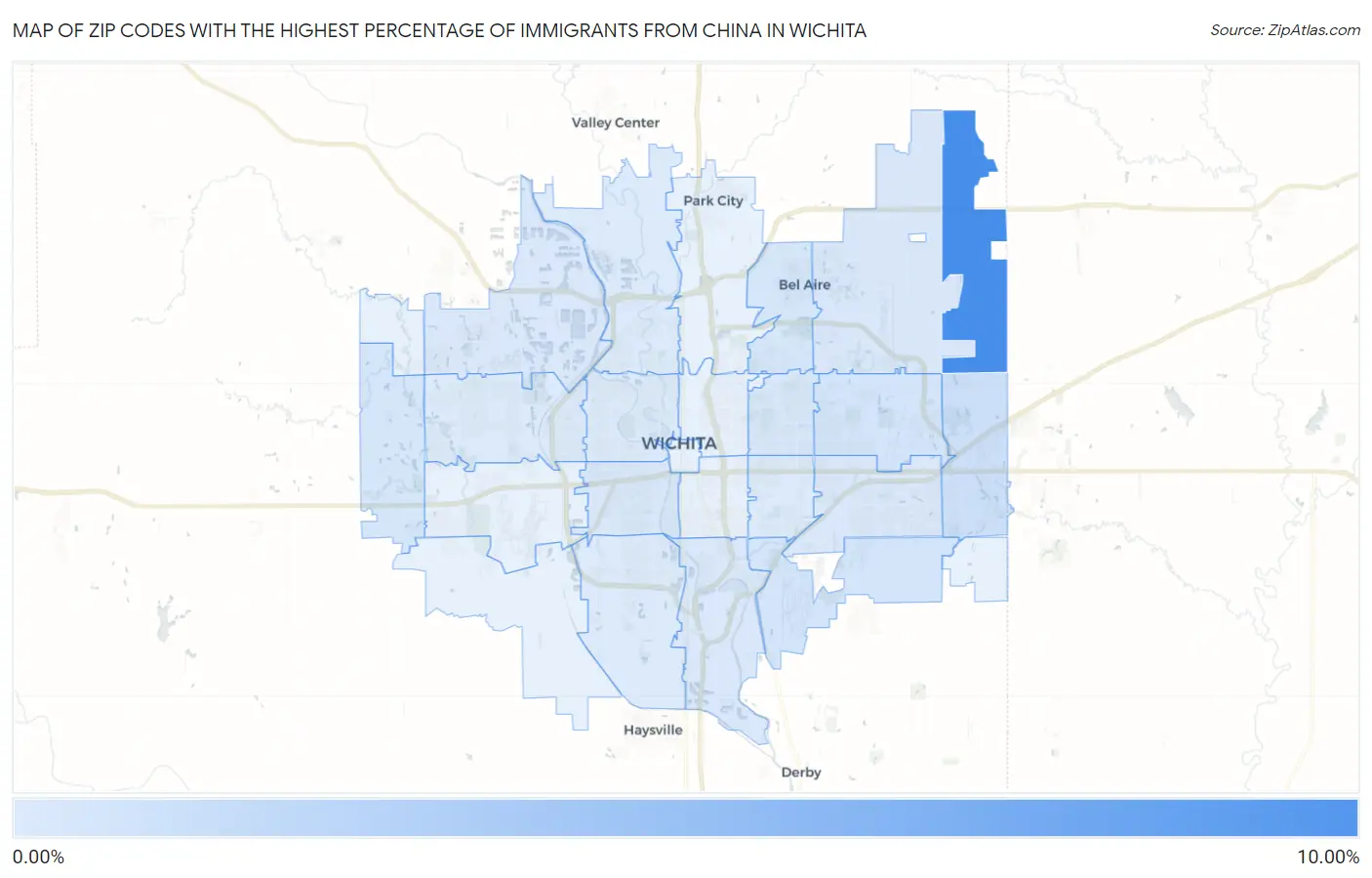 Zip Codes with the Highest Percentage of Immigrants from China in Wichita Map
