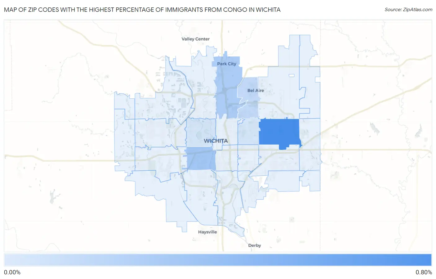 Zip Codes with the Highest Percentage of Immigrants from Congo in Wichita Map