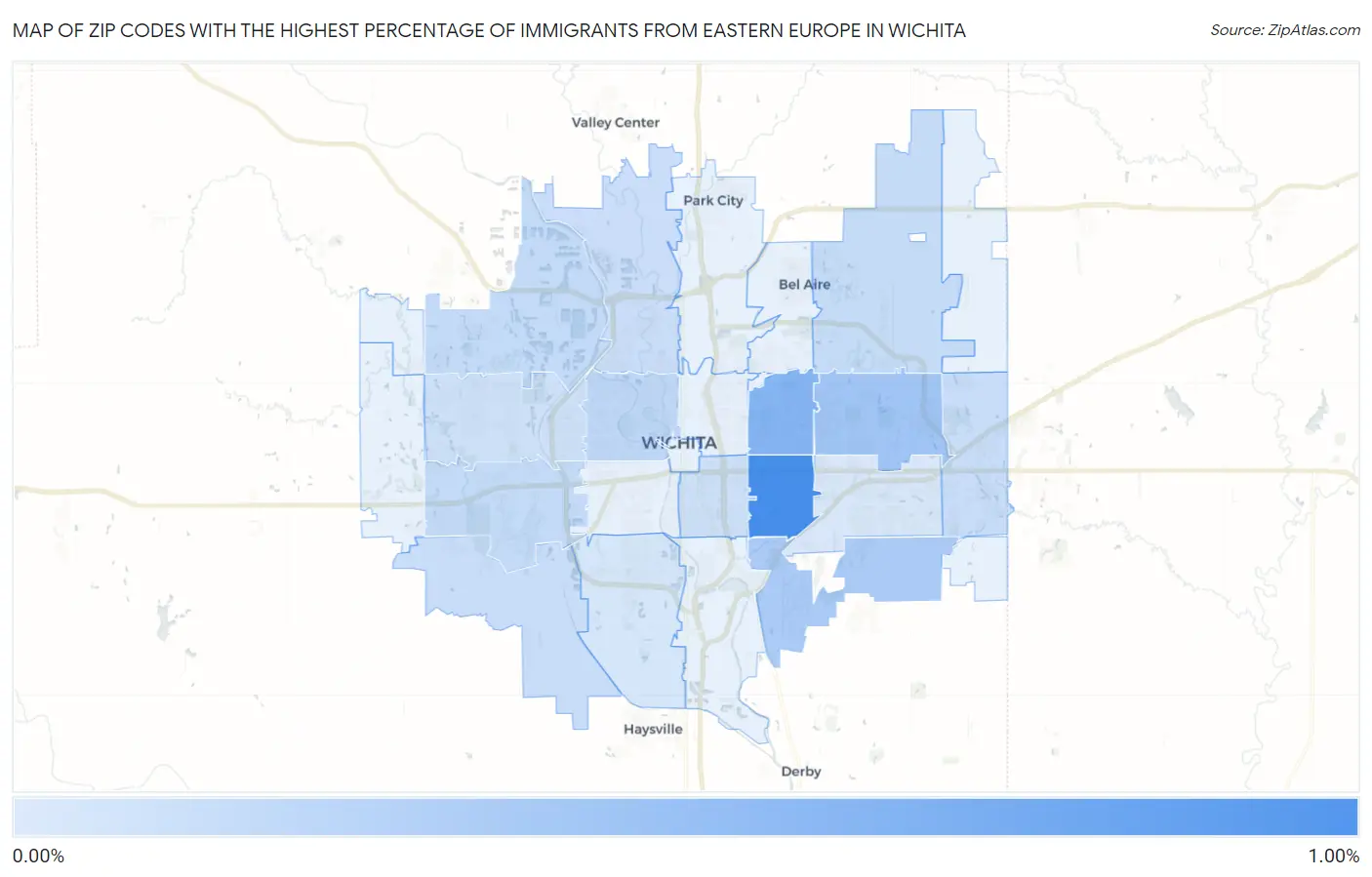 Zip Codes with the Highest Percentage of Immigrants from Eastern Europe in Wichita Map