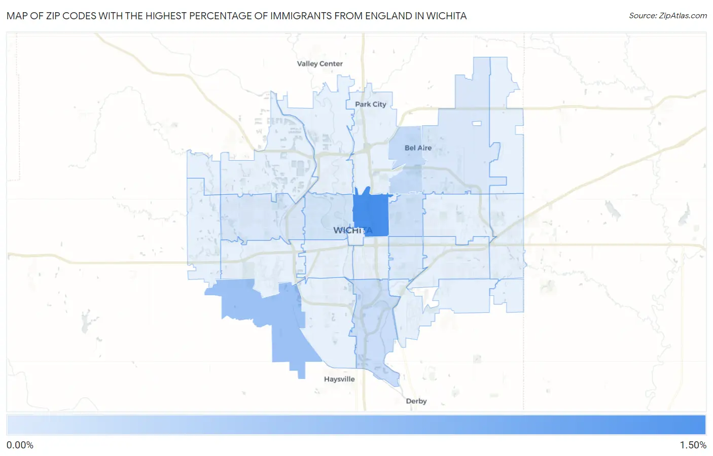 Zip Codes with the Highest Percentage of Immigrants from England in Wichita Map