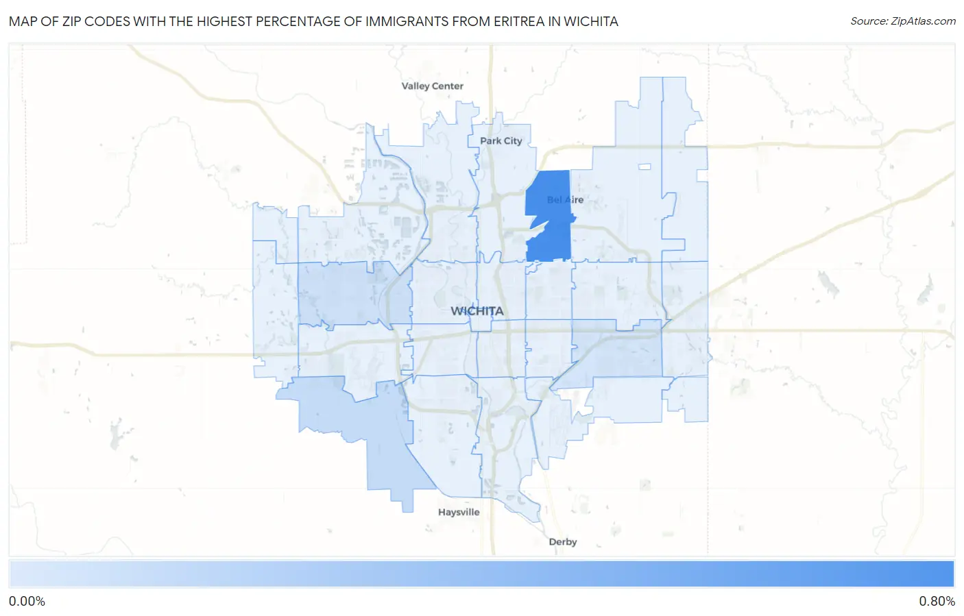Zip Codes with the Highest Percentage of Immigrants from Eritrea in Wichita Map