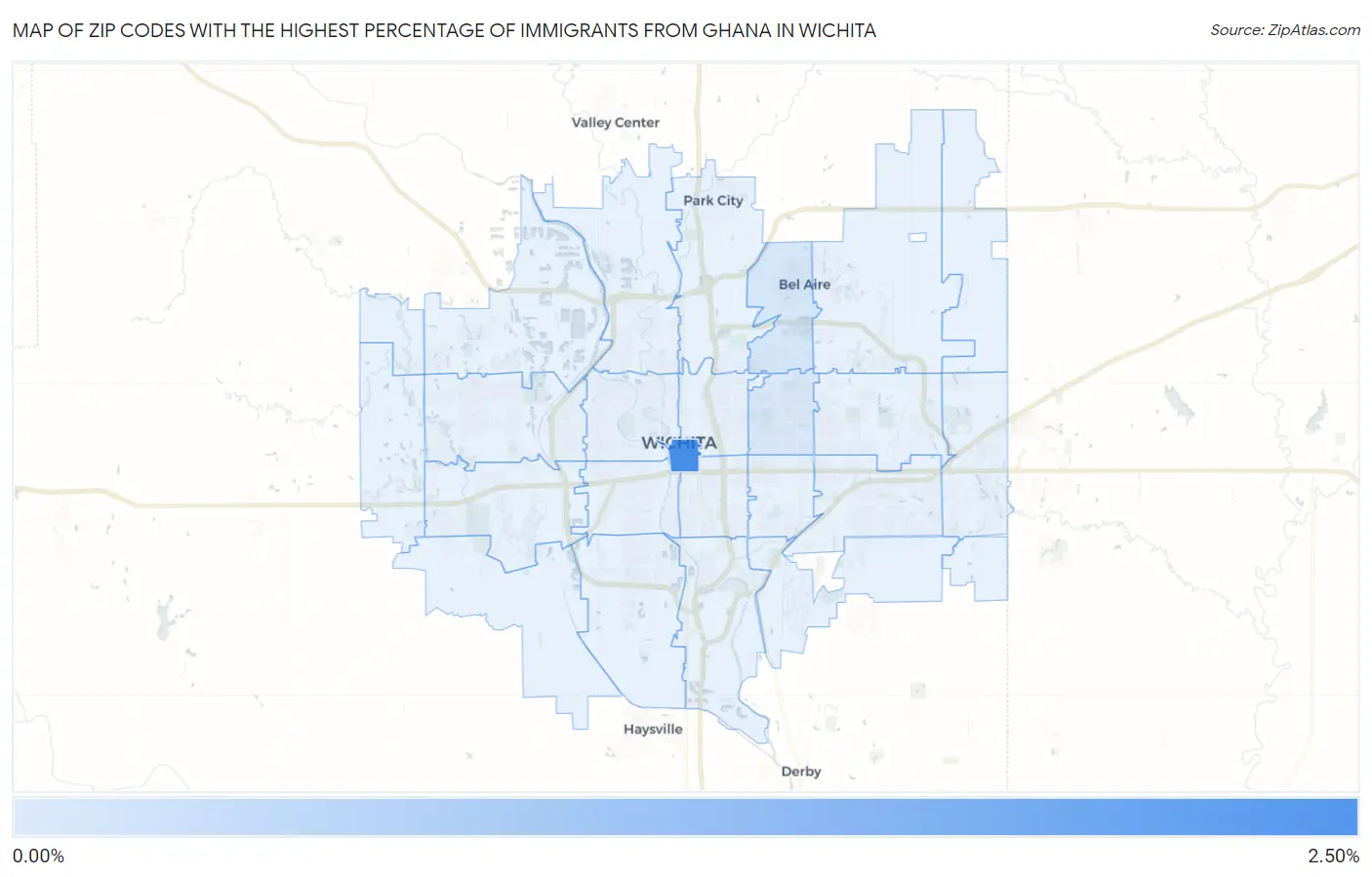 Zip Codes with the Highest Percentage of Immigrants from Ghana in Wichita Map