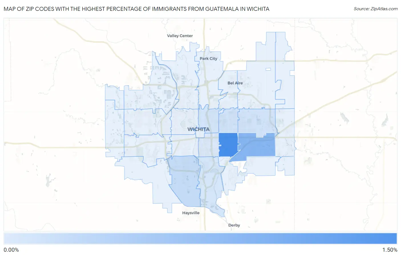 Zip Codes with the Highest Percentage of Immigrants from Guatemala in Wichita Map