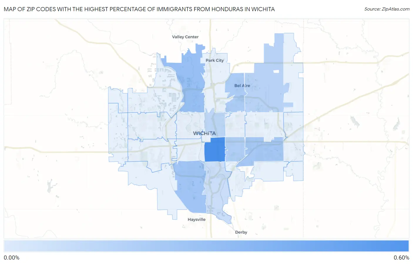 Zip Codes with the Highest Percentage of Immigrants from Honduras in Wichita Map