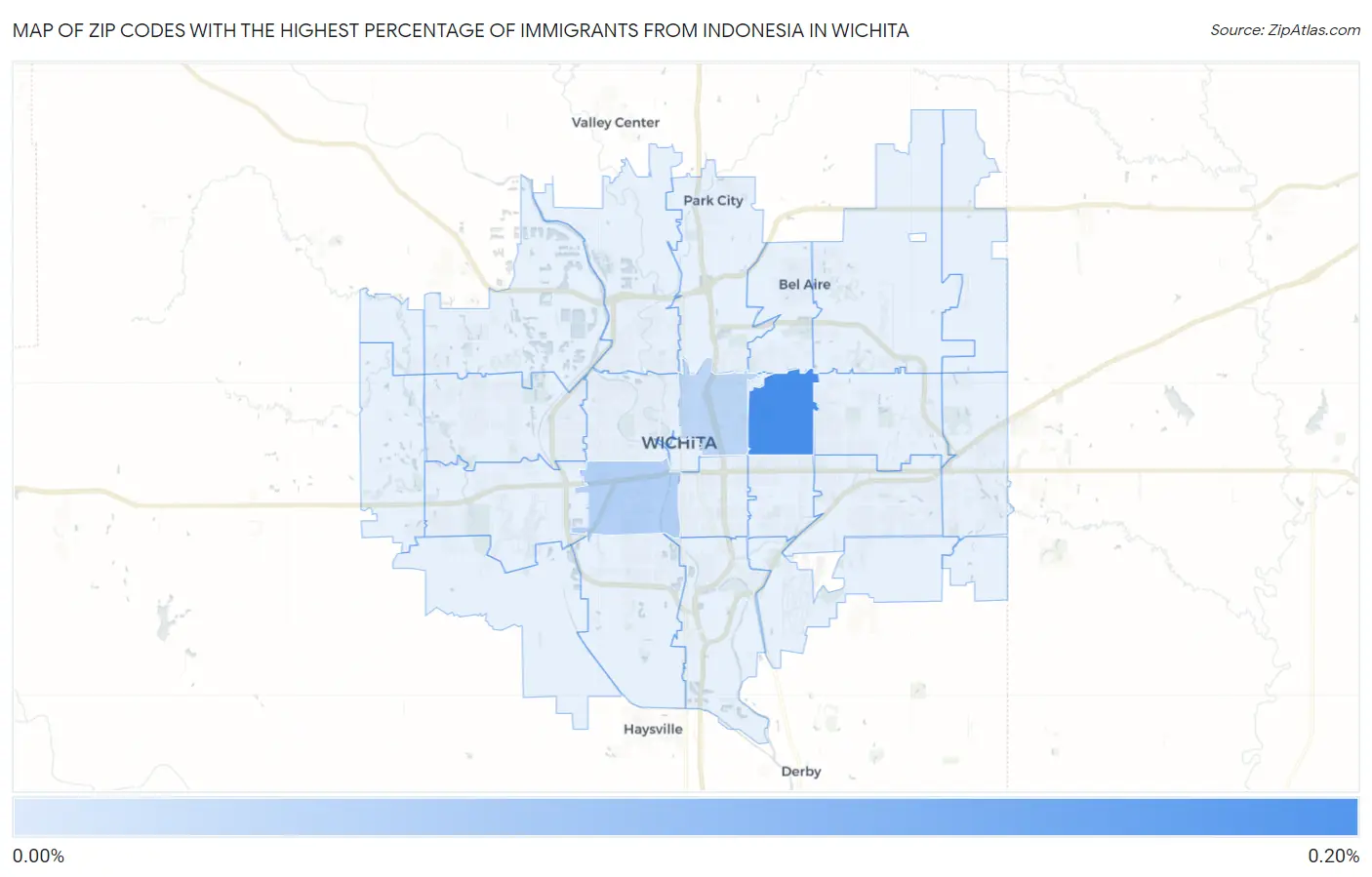 Zip Codes with the Highest Percentage of Immigrants from Indonesia in Wichita Map