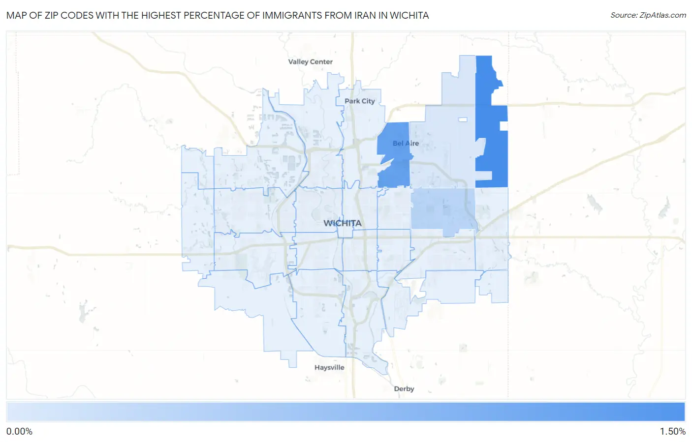 Zip Codes with the Highest Percentage of Immigrants from Iran in Wichita Map