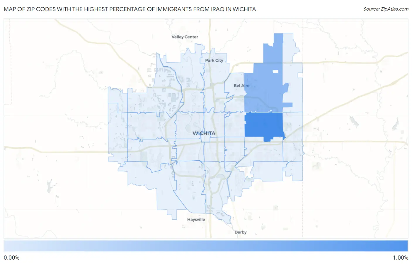Zip Codes with the Highest Percentage of Immigrants from Iraq in Wichita Map
