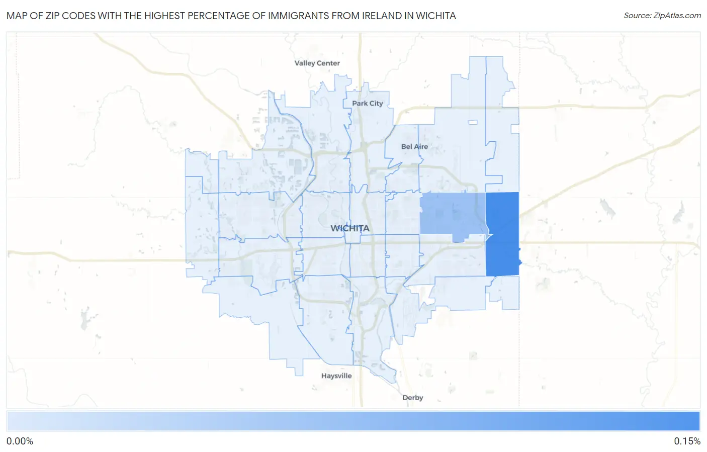 Zip Codes with the Highest Percentage of Immigrants from Ireland in Wichita Map