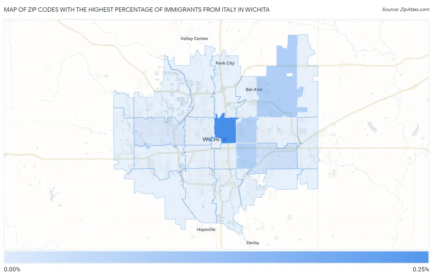 Zip Codes with the Highest Percentage of Immigrants from Italy in Wichita Map