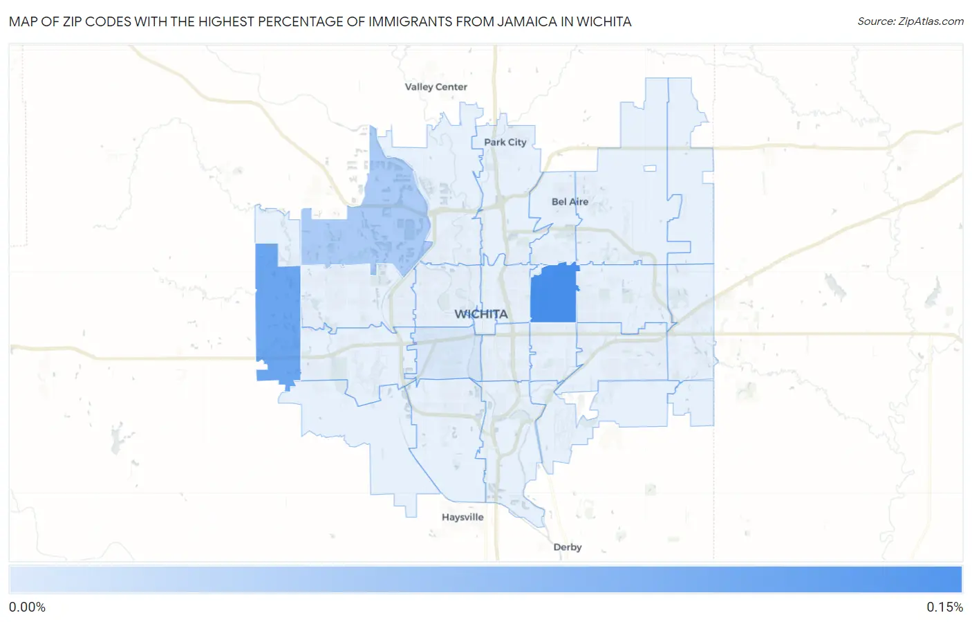 Zip Codes with the Highest Percentage of Immigrants from Jamaica in Wichita Map