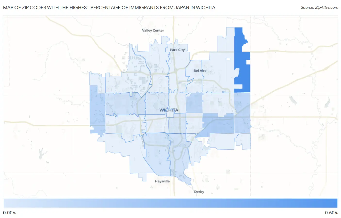 Zip Codes with the Highest Percentage of Immigrants from Japan in Wichita Map