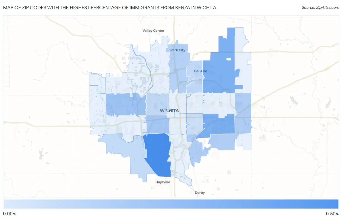 Zip Codes with the Highest Percentage of Immigrants from Kenya in Wichita Map