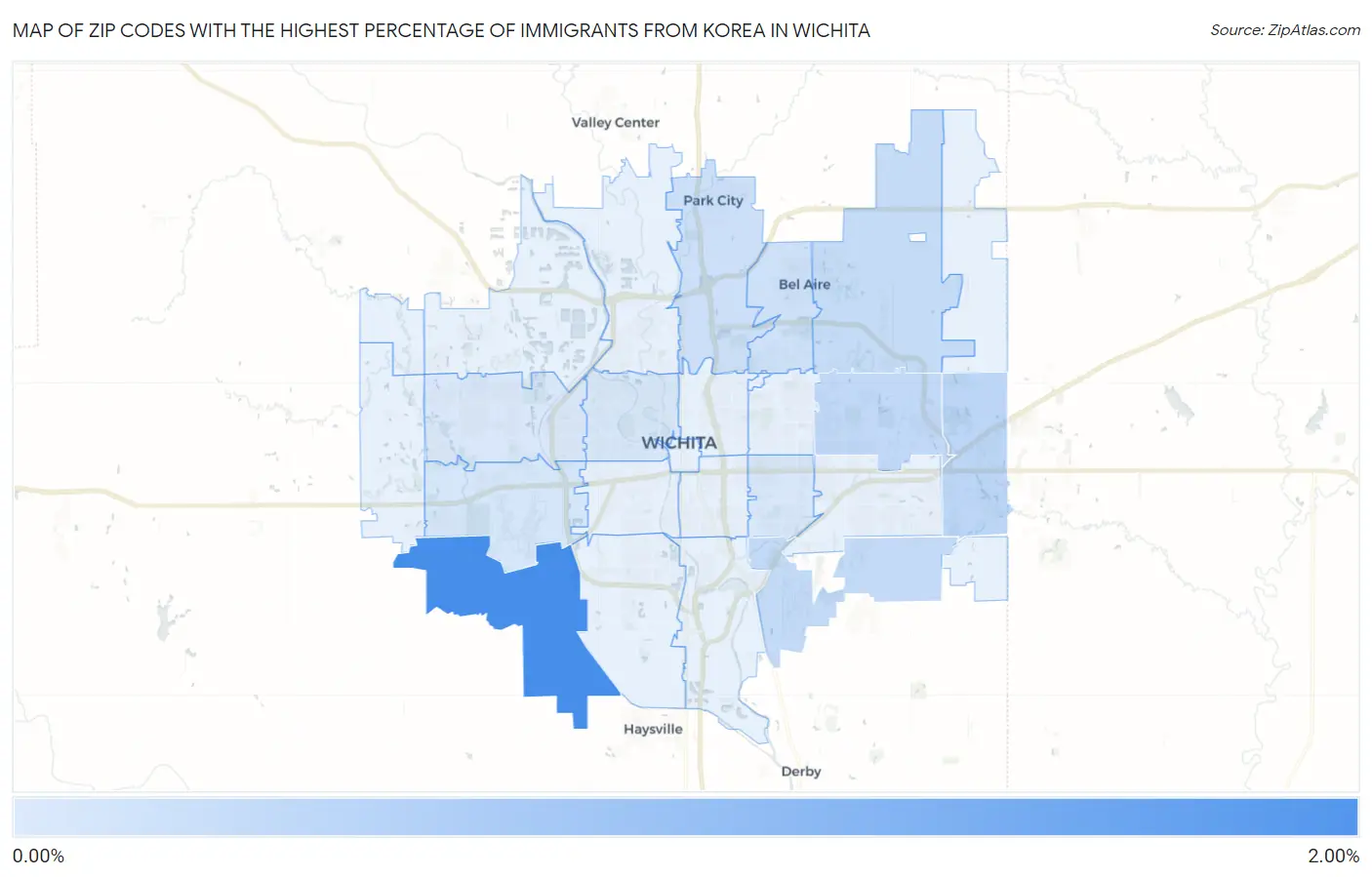 Zip Codes with the Highest Percentage of Immigrants from Korea in Wichita Map