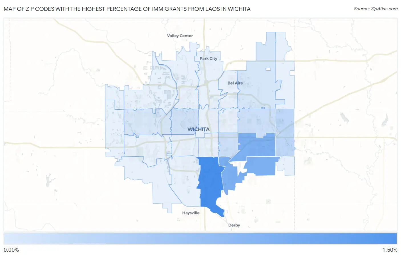 Zip Codes with the Highest Percentage of Immigrants from Laos in Wichita Map