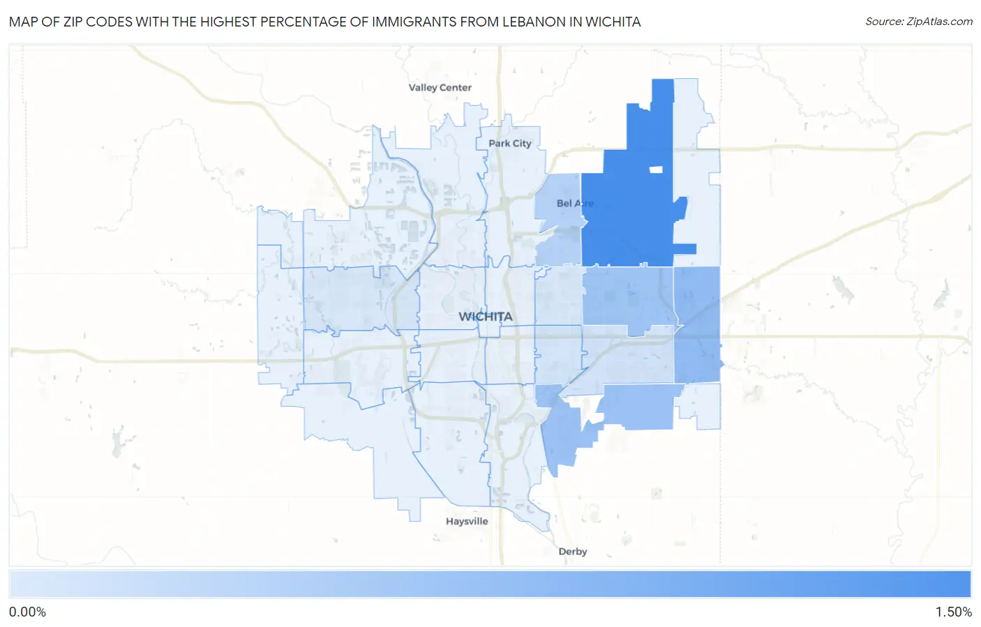 Zip Codes with the Highest Percentage of Immigrants from Lebanon in Wichita Map