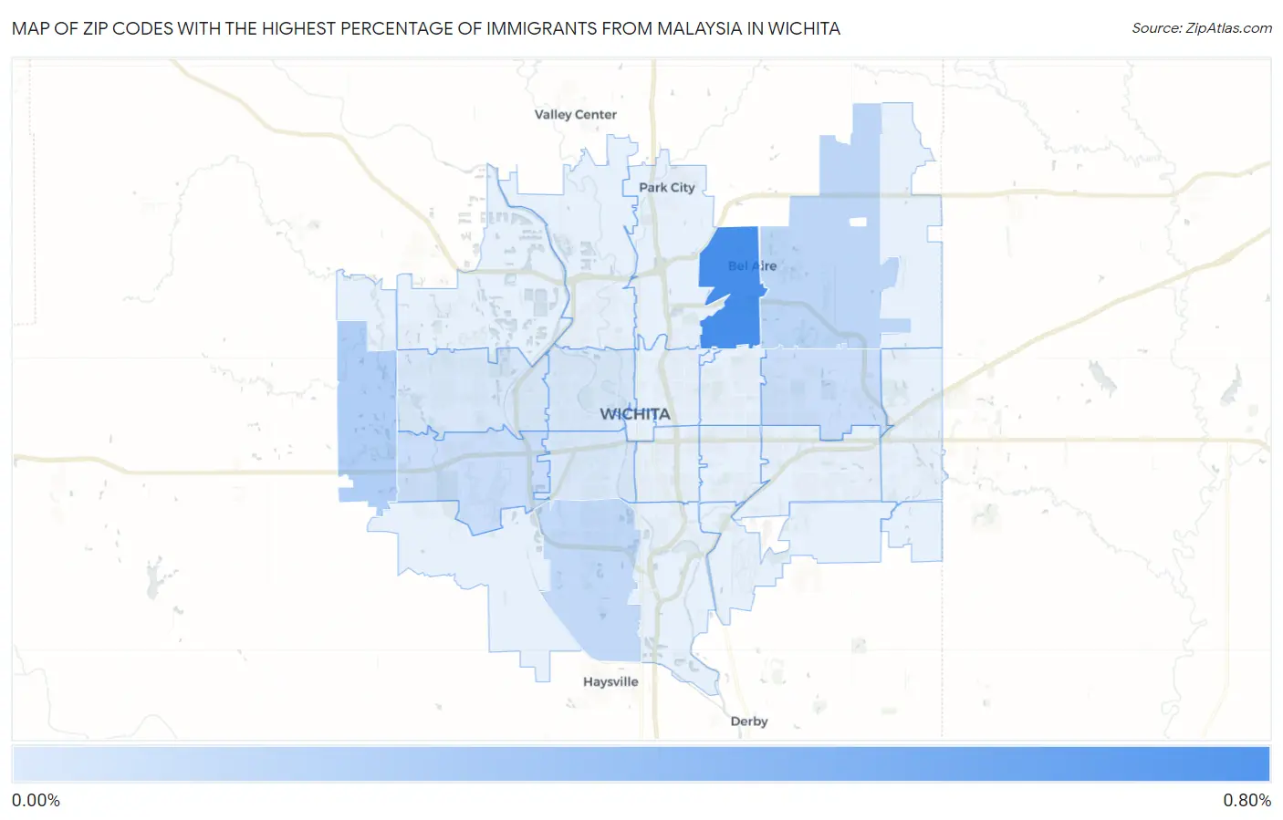 Zip Codes with the Highest Percentage of Immigrants from Malaysia in Wichita Map