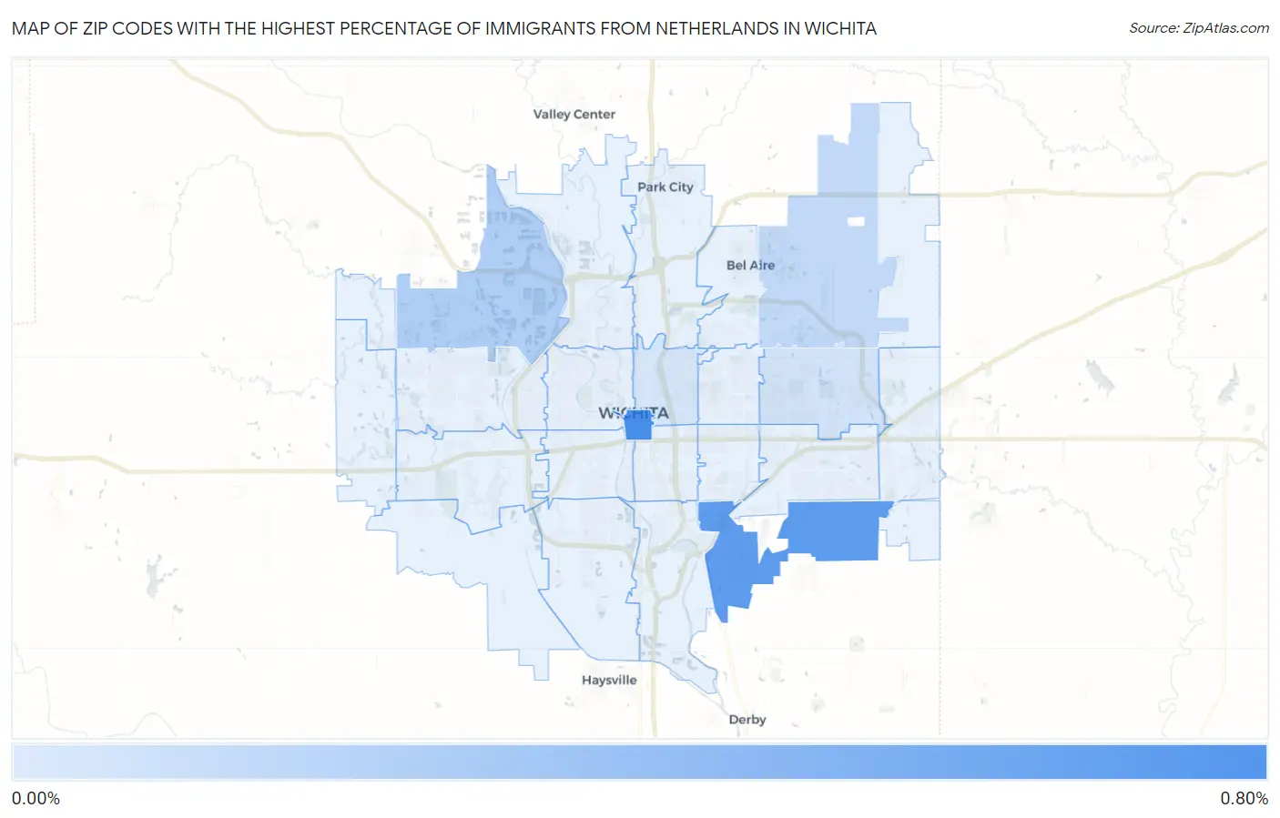Zip Codes with the Highest Percentage of Immigrants from Netherlands in Wichita Map