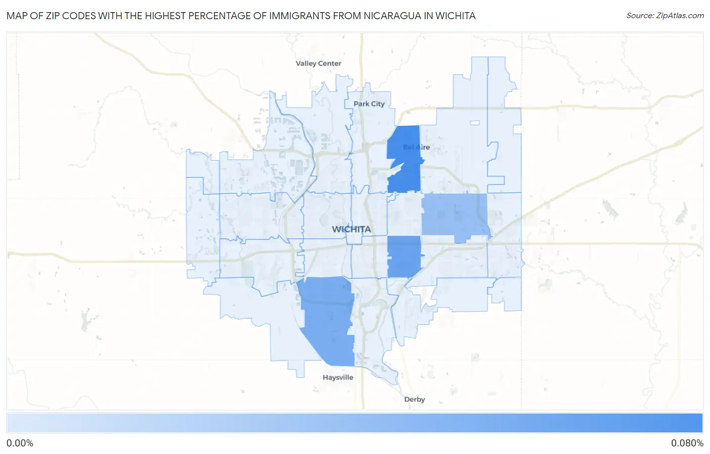 Zip Codes with the Highest Percentage of Immigrants from Nicaragua in Wichita Map