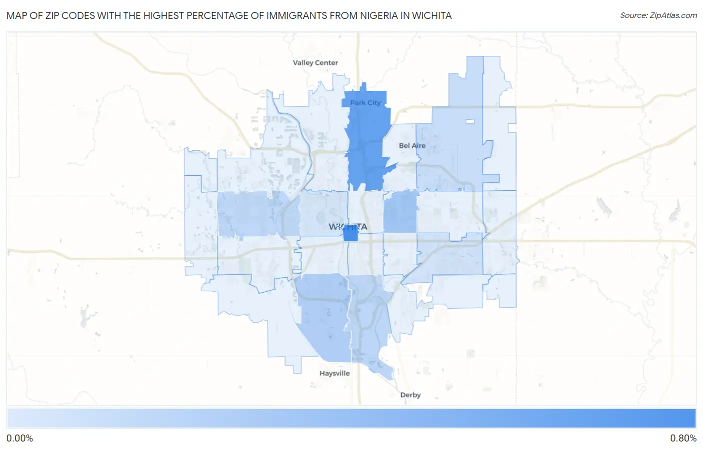 Zip Codes with the Highest Percentage of Immigrants from Nigeria in Wichita Map