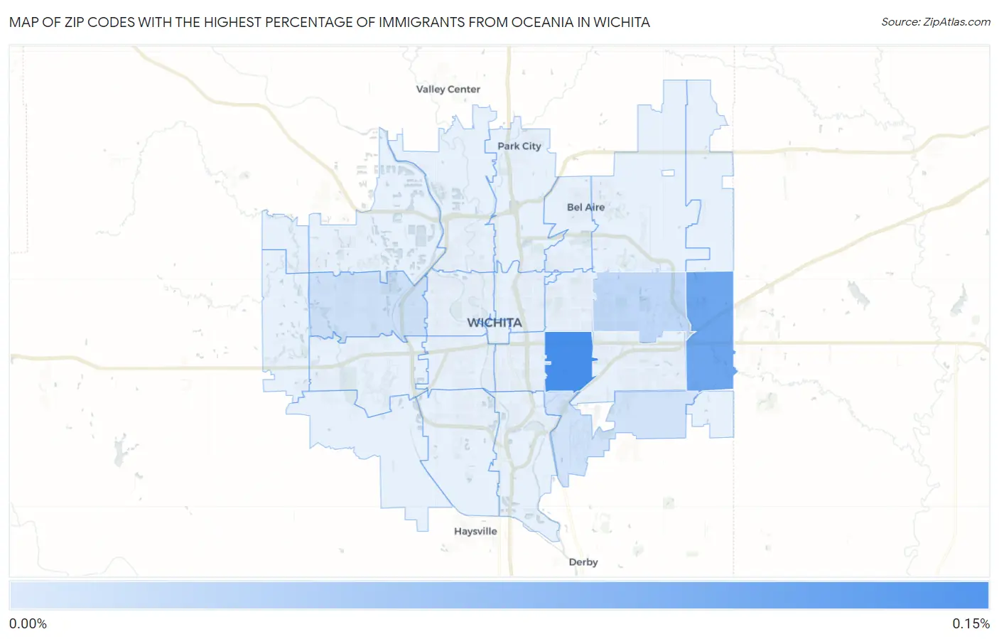 Zip Codes with the Highest Percentage of Immigrants from Oceania in Wichita Map