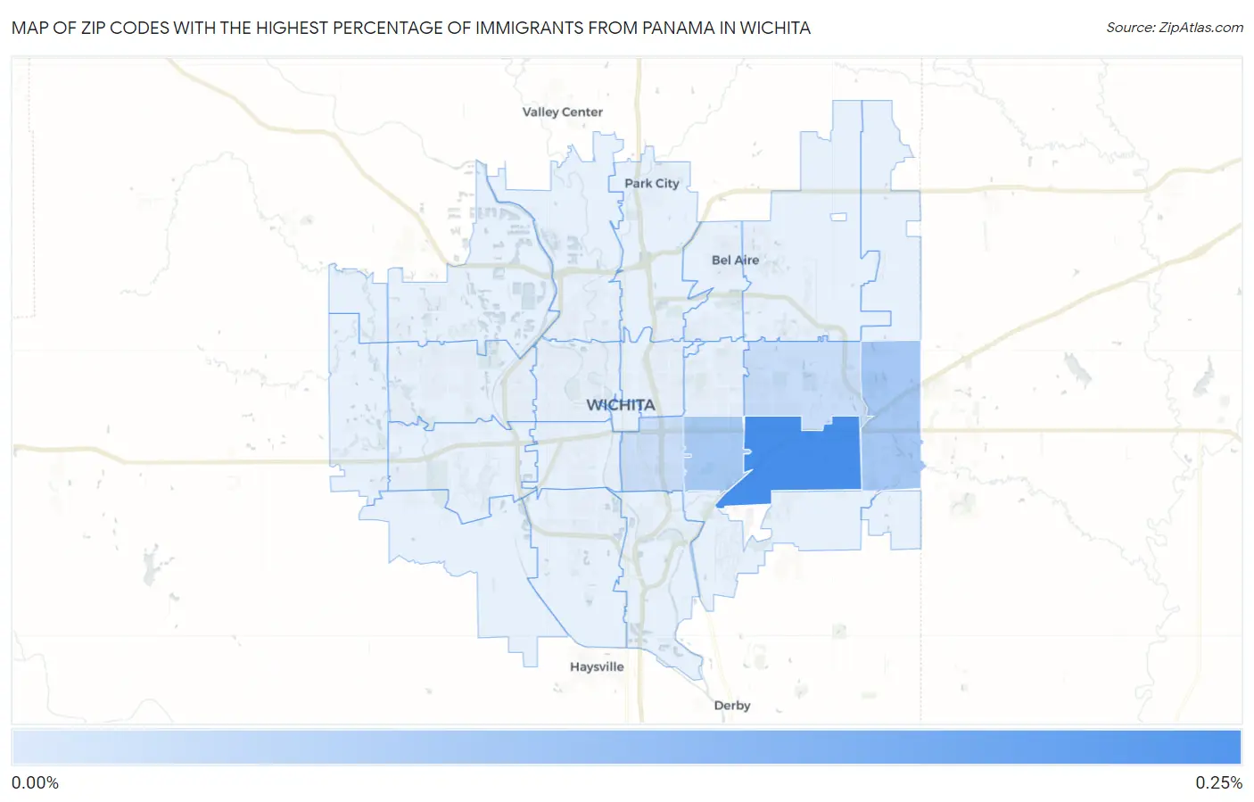 Zip Codes with the Highest Percentage of Immigrants from Panama in Wichita Map