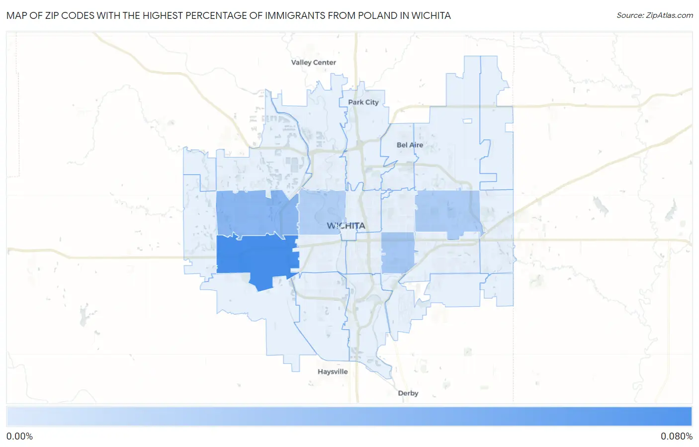 Zip Codes with the Highest Percentage of Immigrants from Poland in Wichita Map