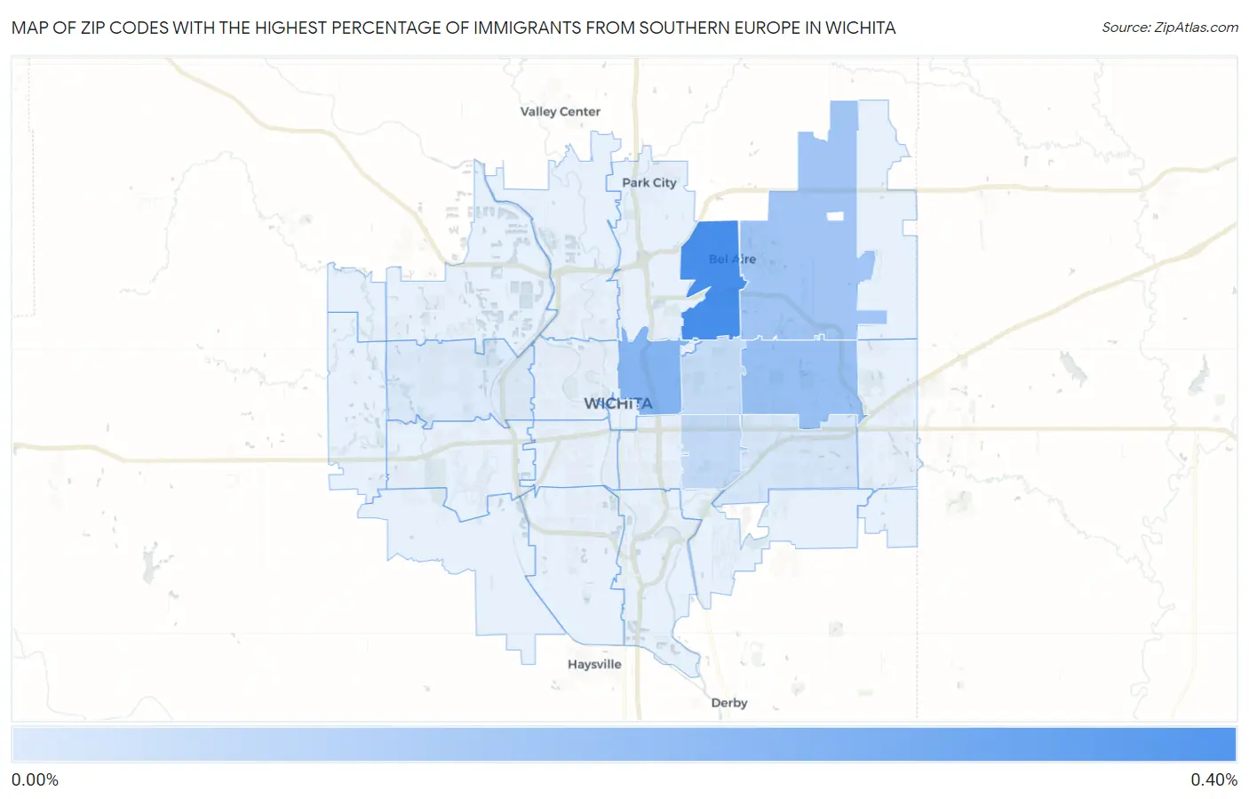 Zip Codes with the Highest Percentage of Immigrants from Southern Europe in Wichita Map