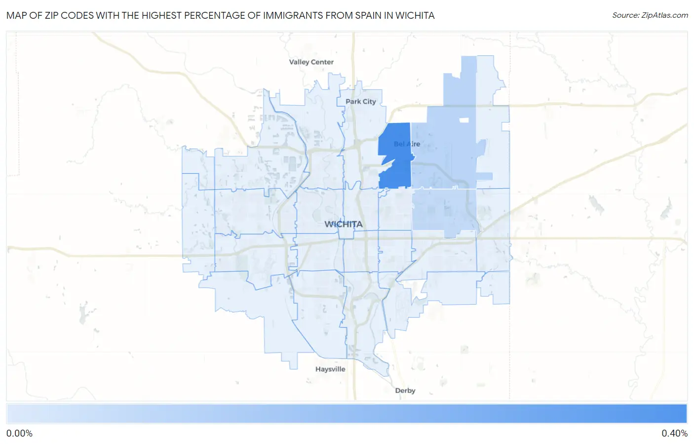 Zip Codes with the Highest Percentage of Immigrants from Spain in Wichita Map