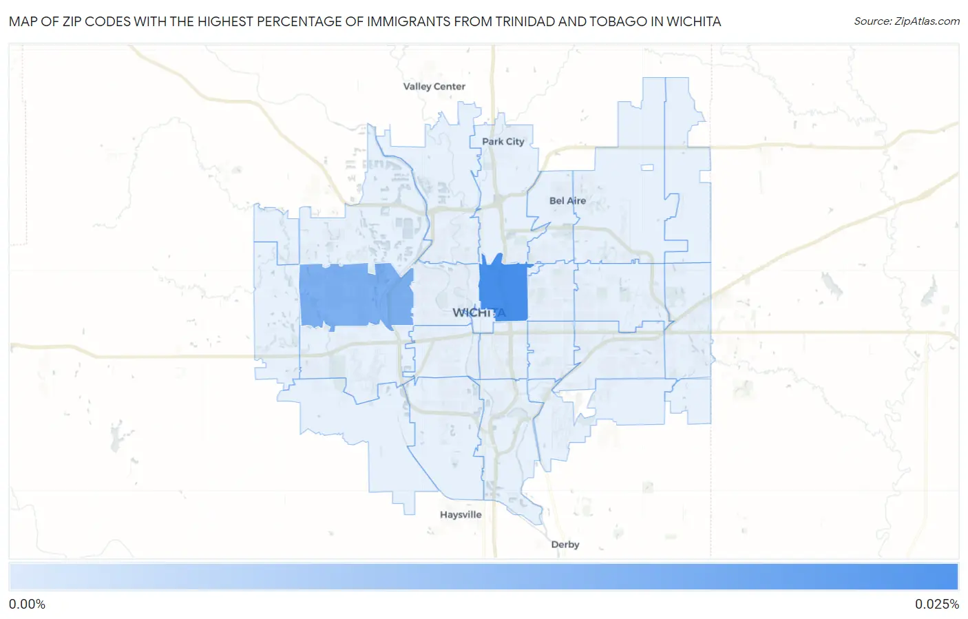 Zip Codes with the Highest Percentage of Immigrants from Trinidad and Tobago in Wichita Map
