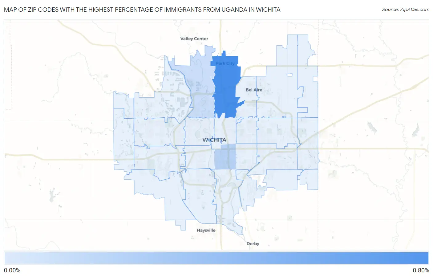 Zip Codes with the Highest Percentage of Immigrants from Uganda in Wichita Map