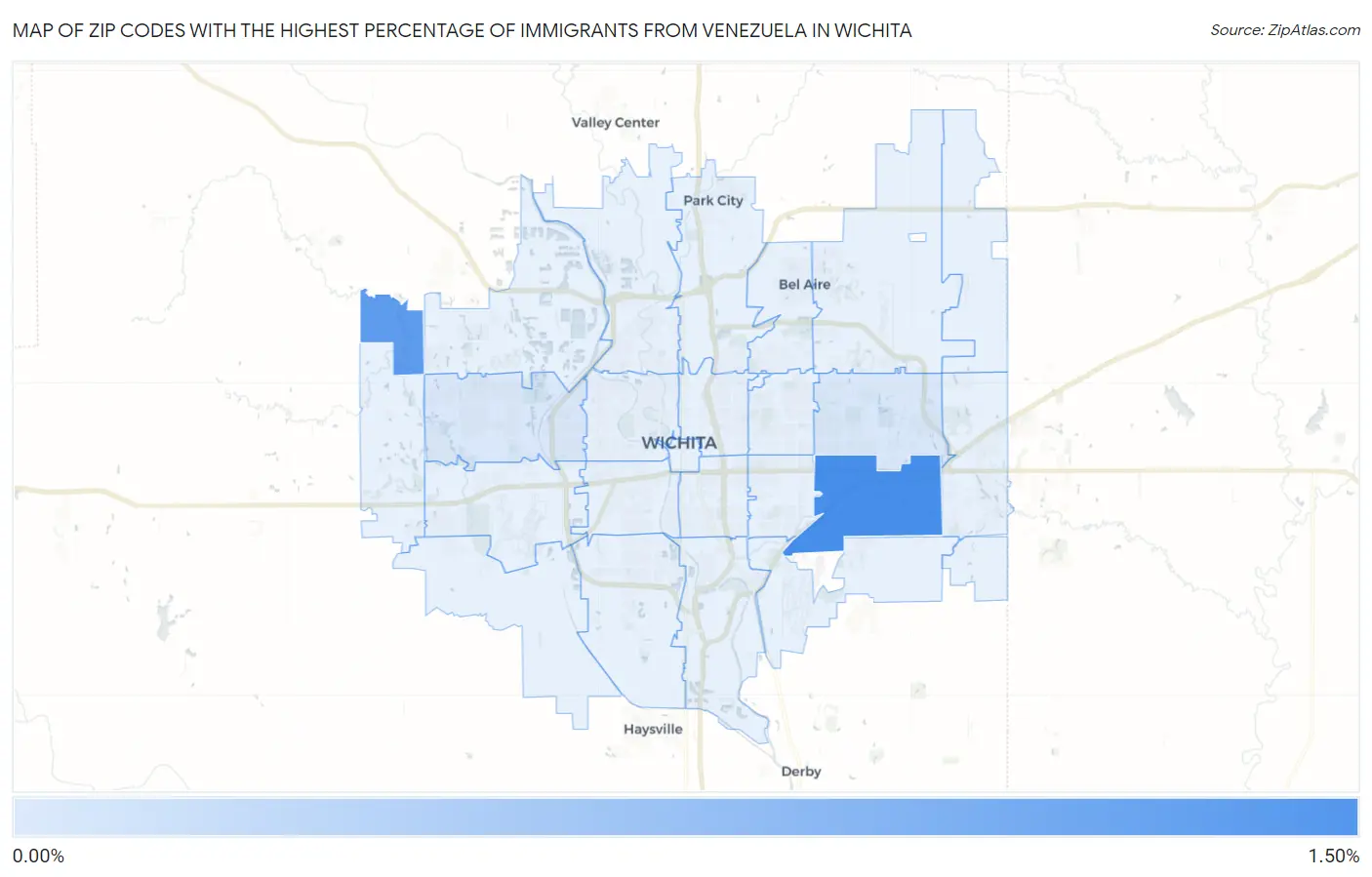 Zip Codes with the Highest Percentage of Immigrants from Venezuela in Wichita Map
