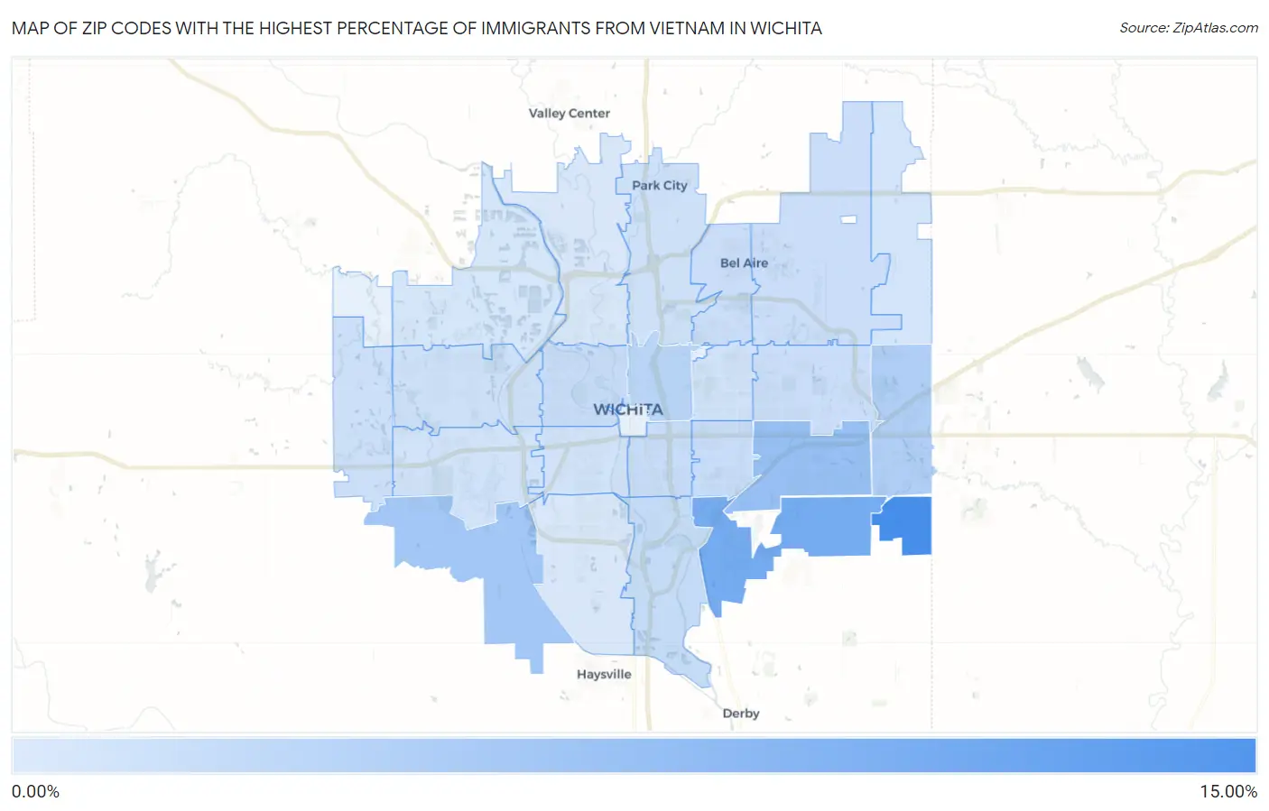 Zip Codes with the Highest Percentage of Immigrants from Vietnam in Wichita Map