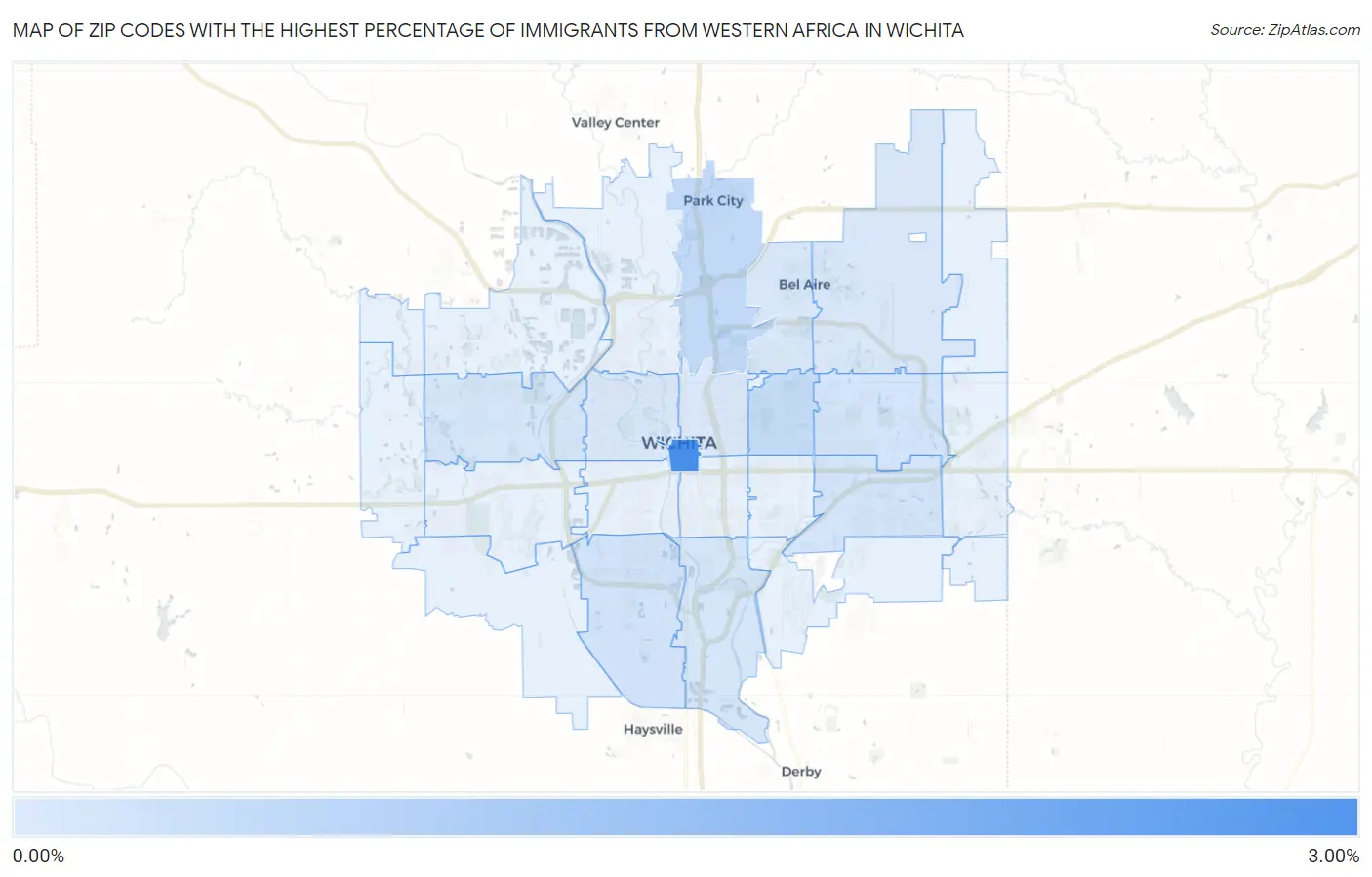 Zip Codes with the Highest Percentage of Immigrants from Western Africa in Wichita Map