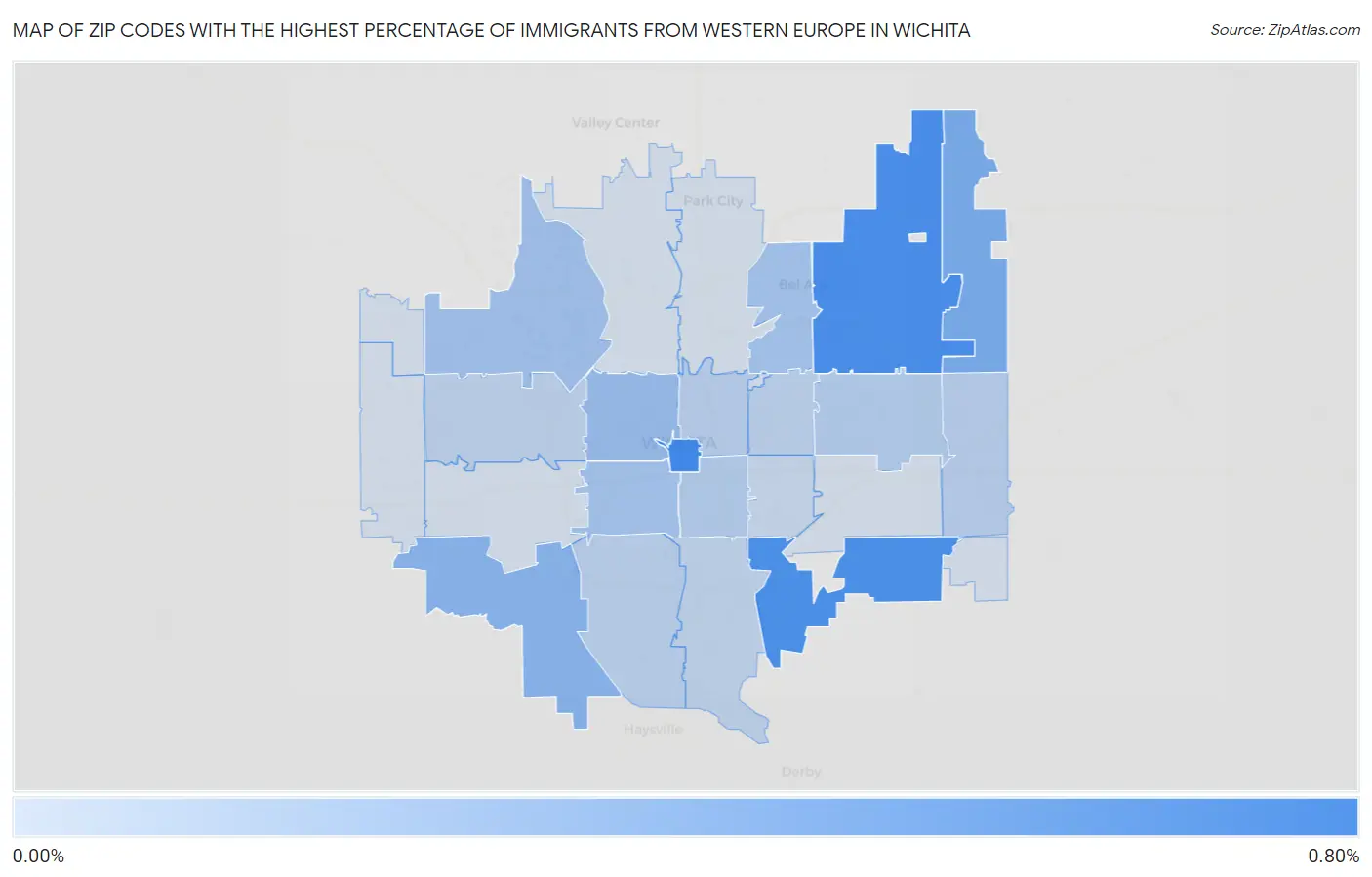 Zip Codes with the Highest Percentage of Immigrants from Western Europe in Wichita Map
