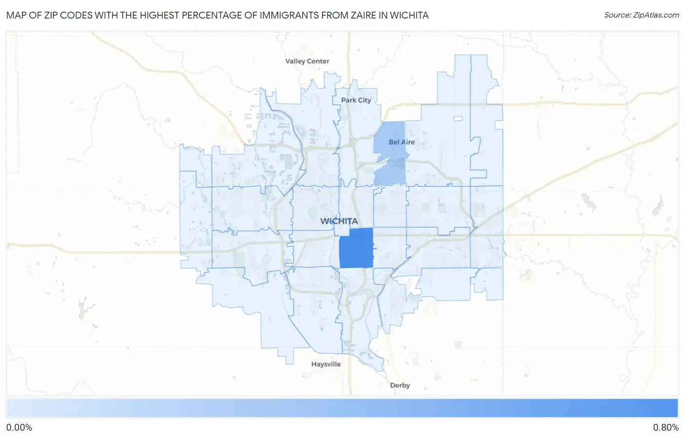 Zip Codes with the Highest Percentage of Immigrants from Zaire in Wichita Map