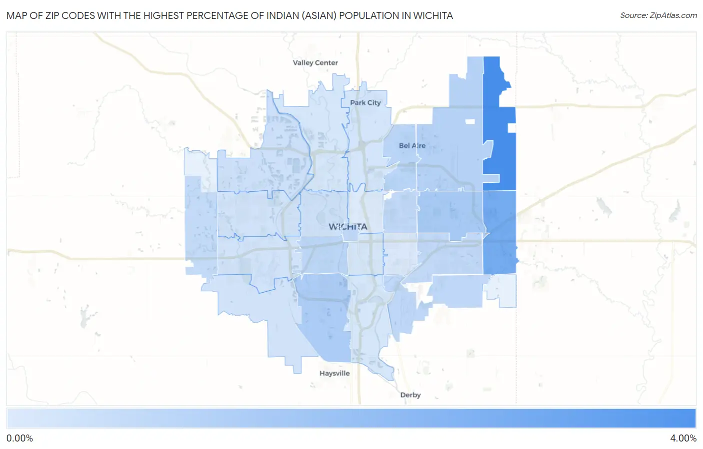 Zip Codes with the Highest Percentage of Indian (Asian) Population in Wichita Map