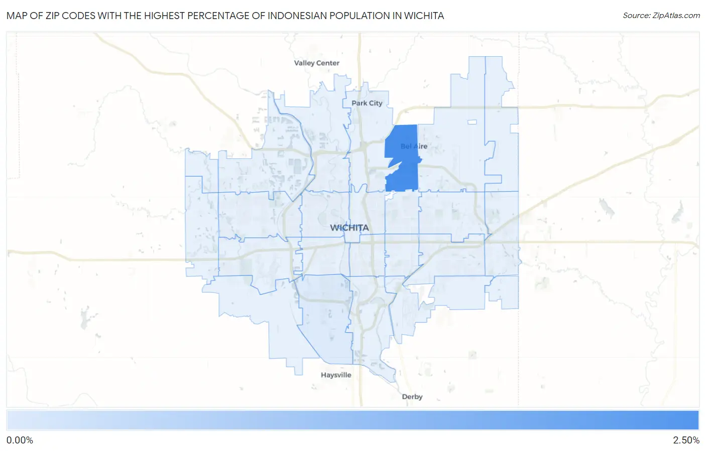 Zip Codes with the Highest Percentage of Indonesian Population in Wichita Map