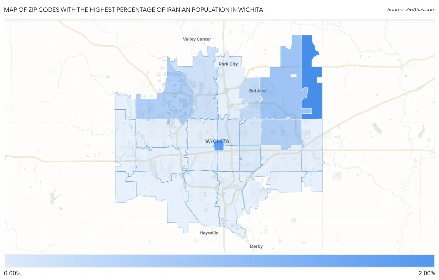 Zip Codes with the Highest Percentage of Iranian Population in Wichita Map